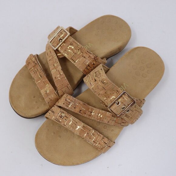 Vionic Womens Size 8 Skylar Slide Sandals Textured Brown Cork Comfort Slide - Picture 2 of 5